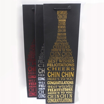 Luxurious Recycled Paper Wine Bottle Bags with Hot Stamping / Hang Tag / Handle